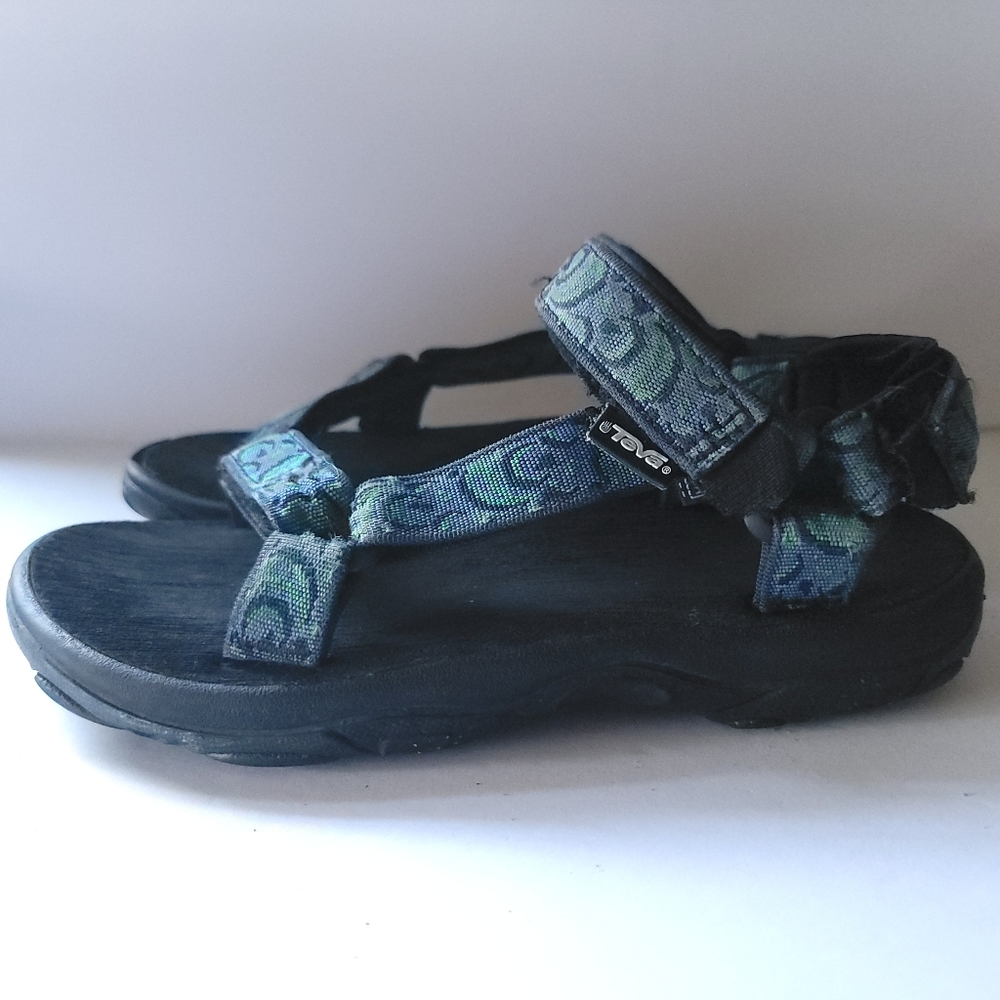 Teva Periwinkle & Green Athletic Strappy Canvas Sandals Sz 4